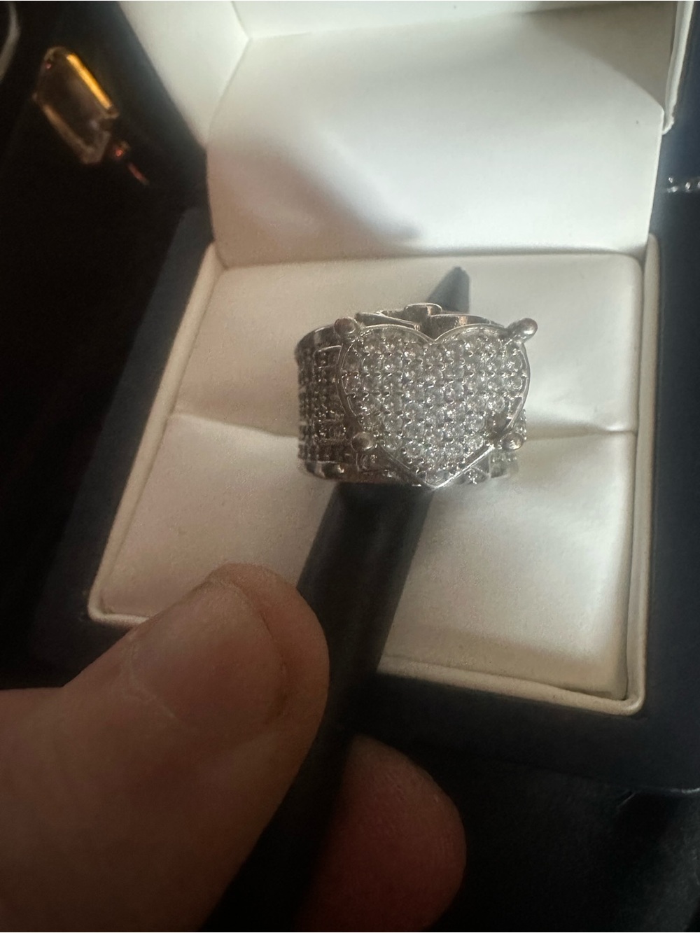 Crystal Pavé Heart Statement Ring - Silver Tone